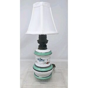 Small Vintage Porcelain Hand Painted Desk Table Lamp Flower Floral Oil Convert